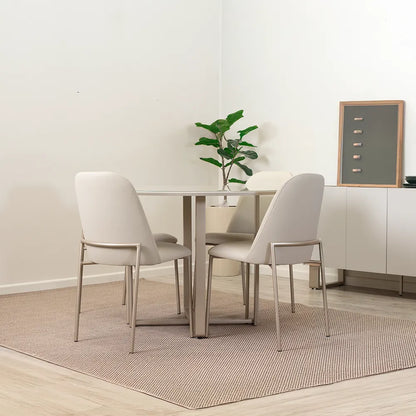 Conjunto de Jantar Mesa Redonda com Vidro Arcádia 4 Cadeiras Lucille - Champanhe c/ Off White