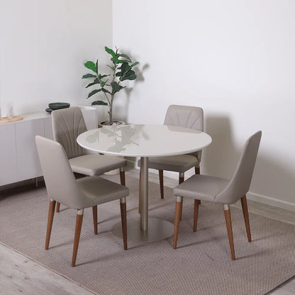 Conjunto de Jantar Mesa Redonda com Vidro Cloe 4 Cadeiras Lara - Champanhe c/ Off White - Fendi