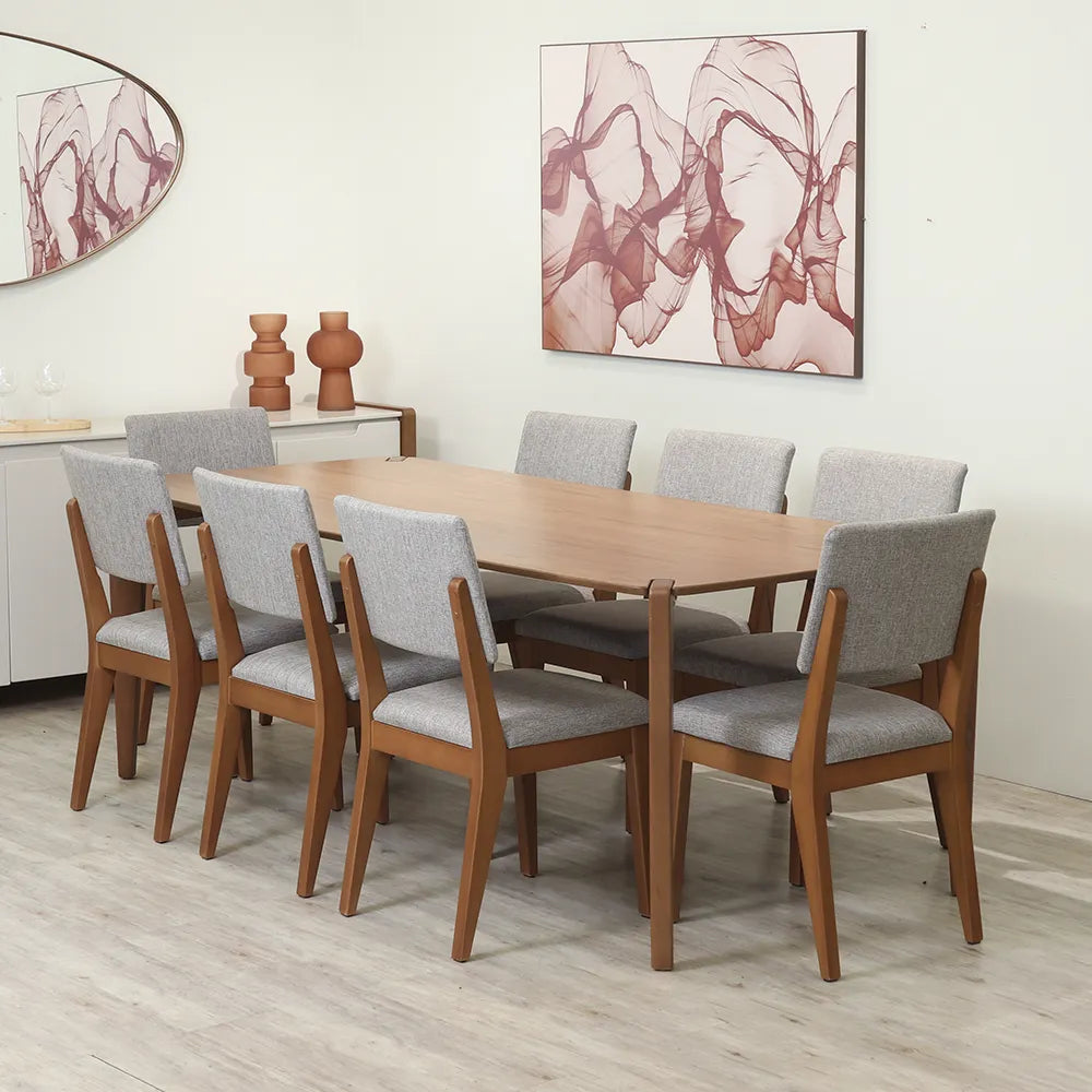 Conjunto de Jantar Mesa Retangular Harmony 6 Cadeiras Ella - Natural c/ Cinza