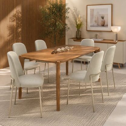 Conjunto de Jantar Mesa Retangular Harmony 6 Cadeiras Lucille - Canella c/ Palha