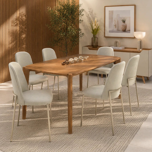 Conjunto de Jantar Mesa Retangular Harmony 6 Cadeiras Lucille - Canella c/ Palha