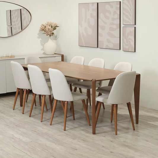 Conjunto de Jantar Mesa Retangular Harmony 6 Cadeiras New Drop - Natural c/ Off White