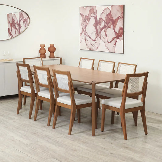 Conjunto de Jantar Mesa Retangular Harmony 6 Cadeiras Saga - Natural c/ Cru