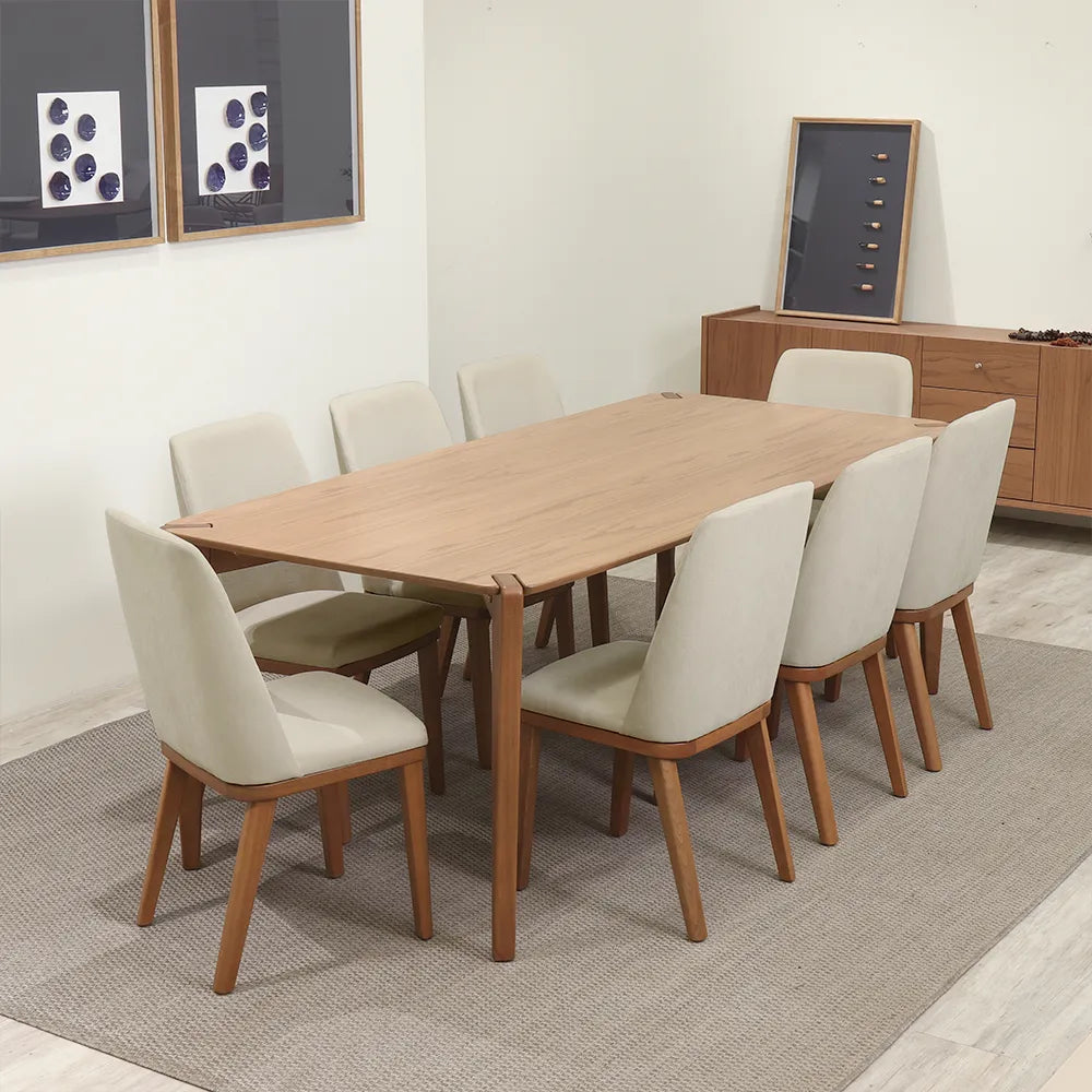 Conjunto de Jantar Mesa Retangular Harmony 8 Cadeiras Kalina - Natural c/ Palha