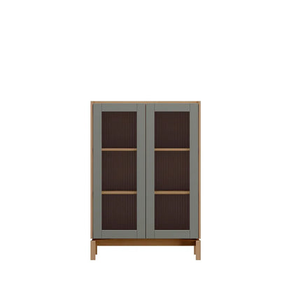 Cristaleira de Madeira Maciça 2 Portas com Vidro Canelado Amsterdã 80 cm - Natural c/ Verde