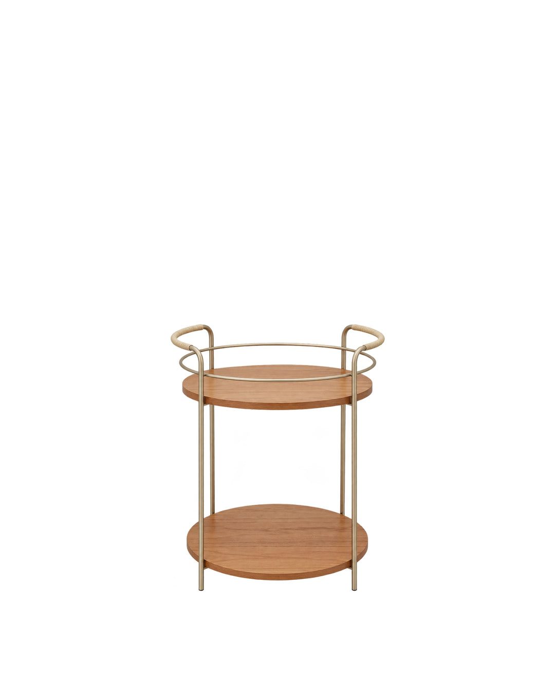 Carrinho Bar Redondo com Tampo em Lâmina de Madeira e pés em Metal Biophilia 54 cm - Mel c/ Champanhe