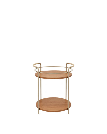 Carrinho Bar Redondo com Tampo em Lâmina de Madeira e pés em Metal Biophilia 54 cm - Mel c/ Champanhe
