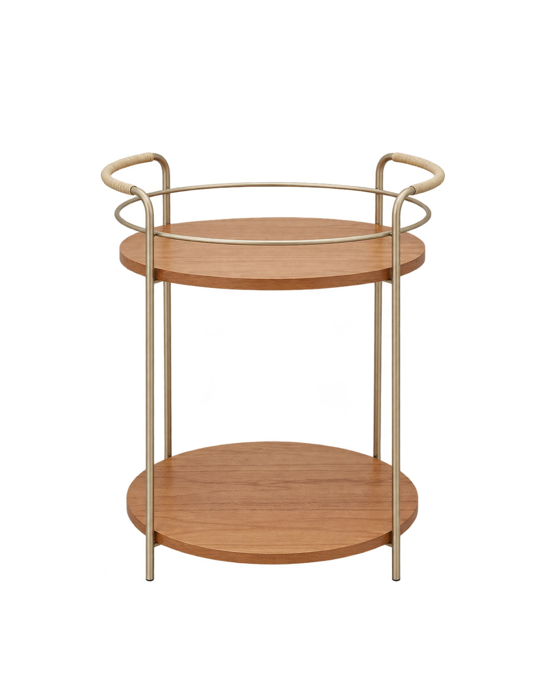 Carrinho Bar Redondo com Tampo em Lâmina de Madeira e pés em Metal Biophilia 54 cm - Mel c/ Champanhe
