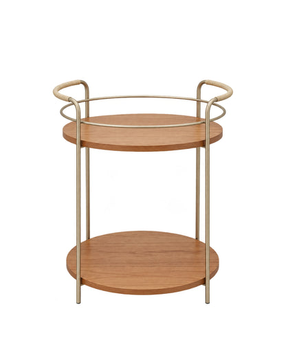 Carrinho Bar Redondo com Tampo em Lâmina de Madeira e pés em Metal Biophilia 54 cm - Mel c/ Champanhe