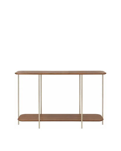 Aparador com Tampo em Lâmina de Madeira e pés em Metal Biophilia 90 cm - Mel c/ Champanhe