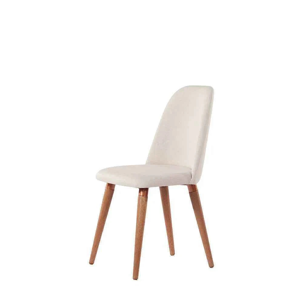 Conjunto de 2 Cadeiras de Madeira Maciça Estofada New Drop - Natural c/ Linho Off White - Cobre