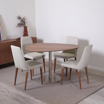 Conjunto de Jantar Mesa Orgânica Kalyx 4 Cadeiras Lara - Champanhe c/ Canella - PU Off White