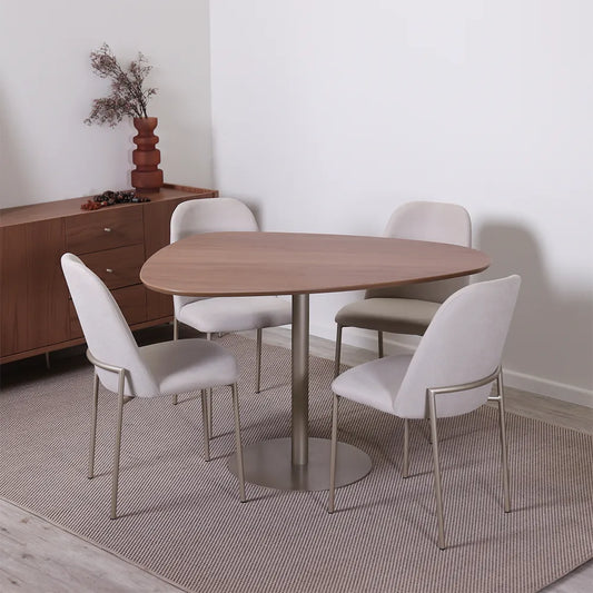 Conjunto de Jantar Mesa Orgânica Kalyx 4 Cadeiras Lucille - Champanhe c/ Canella - Palha