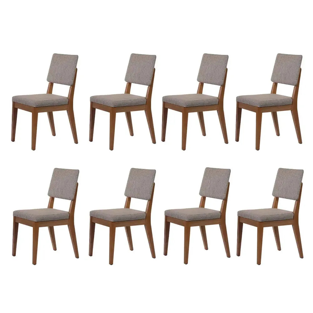Conjunto com 8 Cadeiras de Madeira Maciça Estofada Ella - Natural c/ Linho Mescla Cinza