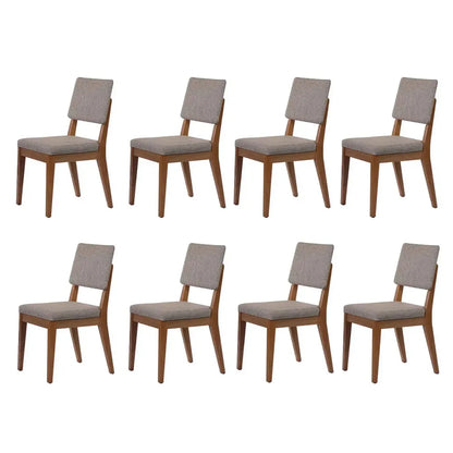 Conjunto com 8 Cadeiras de Madeira Maciça Estofada Ella - Natural c/ Linho Mescla Cinza