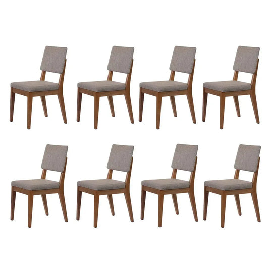 Conjunto com 8 Cadeiras de Madeira Maciça Estofada Ella - Natural c/ Linho Mescla Cinza
