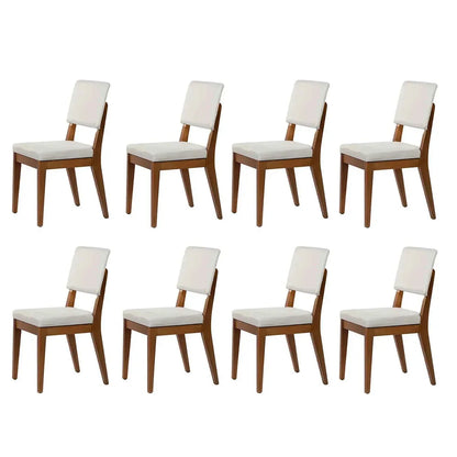 Conjunto com 8 Cadeiras de Madeira Maciça Estofada Ella - Natural c/ Linho Off White