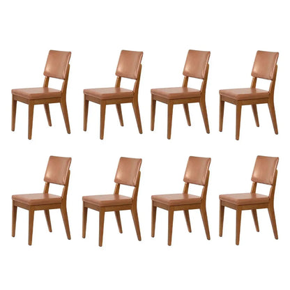 Conjunto com 8 Cadeiras de Madeira Maciça Estofada Ella - Natural c/ PU Caramelo