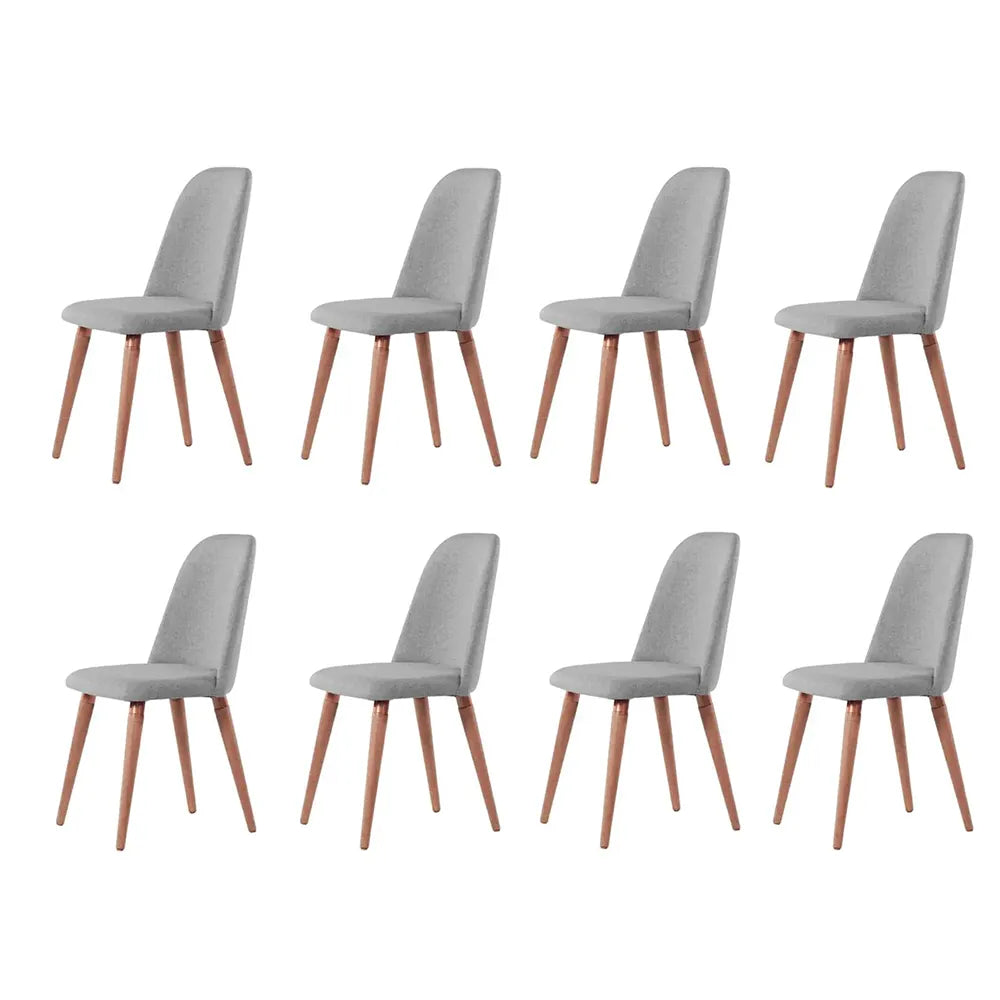 Conjunto com 8 Cadeiras de Madeira Maciça Estofada New Drop - Natural c/ Linho Cinza – Cobre