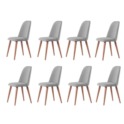 Conjunto com 8 Cadeiras de Madeira Maciça Estofada New Drop - Natural c/ Linho Cinza – Cobre