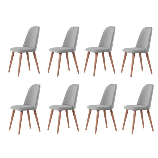 Conjunto com 8 Cadeiras de Madeira Maciça Estofada New Drop - Natural c/ Linho Cinza – Cobre