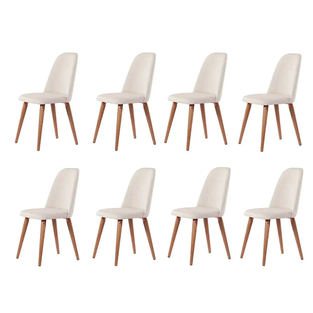 Conjunto com 8 Cadeiras de Madeira Maciça Estofada New Drop - Natural c/ Linho Off White - Cobre