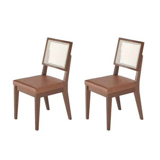 Conjunto de 2 Cadeiras de Madeira Maciça Estofada Saga - Natural c/ PU Caramelo - Palhinha