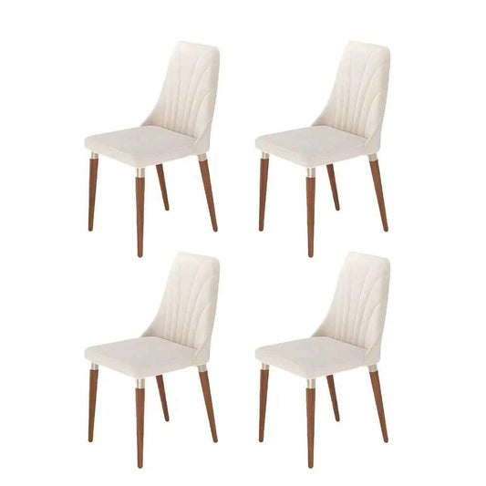 Conjunto de 4 Cadeiras de Madeira Maciça Estofada Lara - Natural c/ Linho Off White - Champanhe