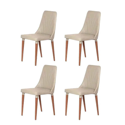 Conjunto de 4 Cadeiras de Madeira Maciça Estofada Lara - Natural c/ PU Off White - Champanhe
