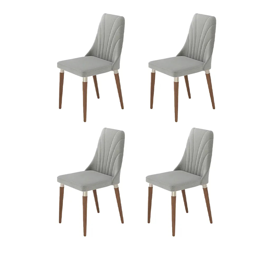 Conjunto de 4 Cadeiras de Madeira Maciça Estofada Lara - Natural c/ Linho Cinza - Champanhe