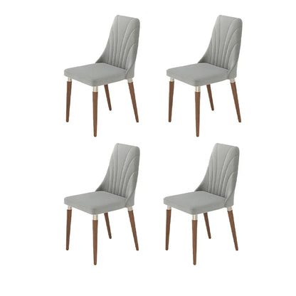 Conjunto de 4 Cadeiras de Madeira Maciça Estofada Lara - Natural c/ Linho Cinza - Champanhe