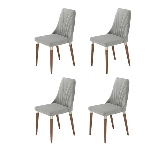 Conjunto de 4 Cadeiras de Madeira Maciça Estofada Lara - Natural c/ Linho Cinza - Champanhe