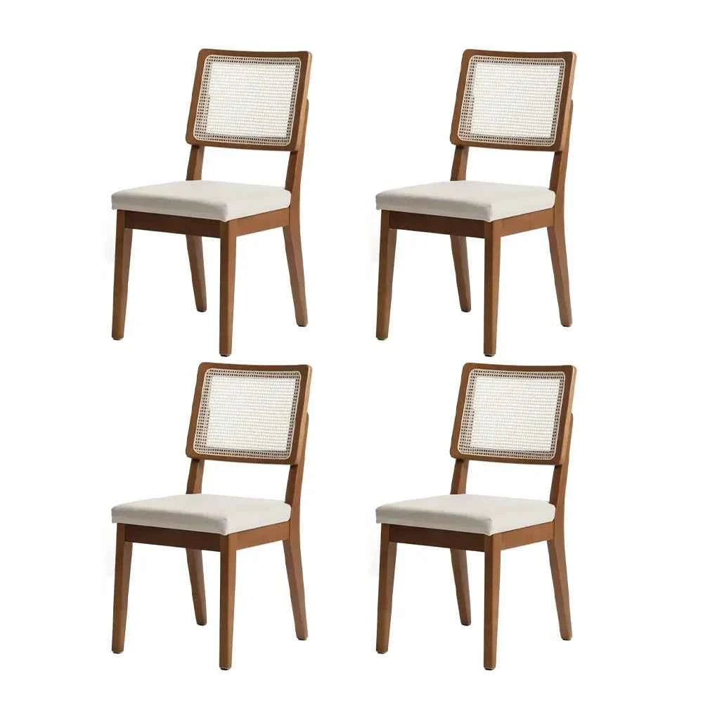 Conjunto de 4 Cadeiras de Madeira Maciça Estofada com Palhinha Saga - Natural c/ Linho Mescla Cru