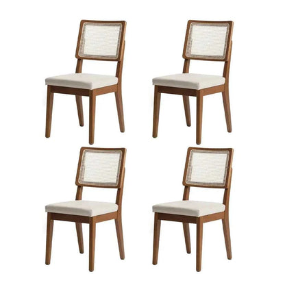 Conjunto de 4 Cadeiras de Madeira Maciça Estofada com Palhinha Saga - Natural c/ Linho Mescla Cru