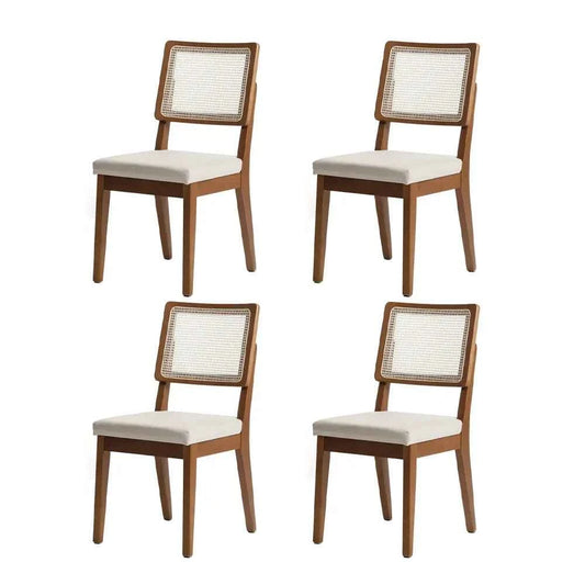 Conjunto de 4 Cadeiras de Madeira Maciça Estofada com Palhinha Saga - Natural c/ Linho Mescla Cru
