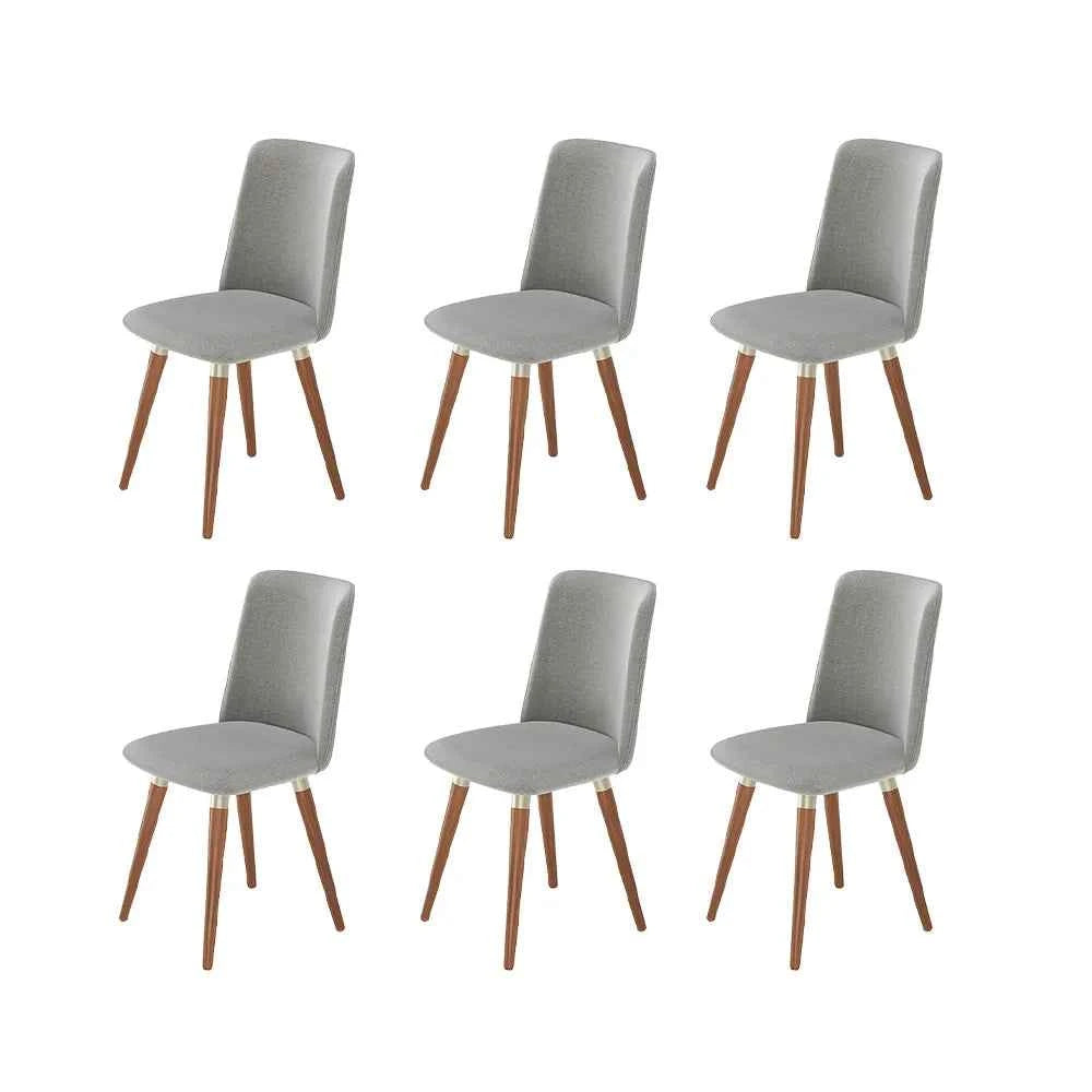 Conjunto de 6 Cadeiras de Madeira Maciça Estofada Dakota - Natural c/ Linho Cinza - Champanhe