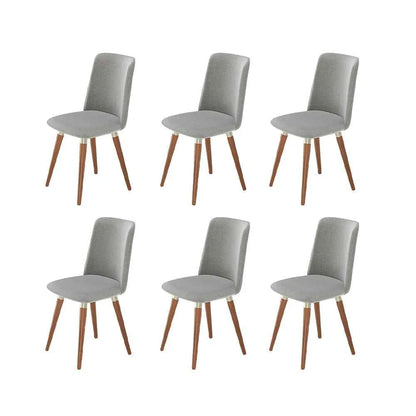 Conjunto de 6 Cadeiras de Madeira Maciça Estofada Dakota - Natural c/ Linho Cinza - Champanhe