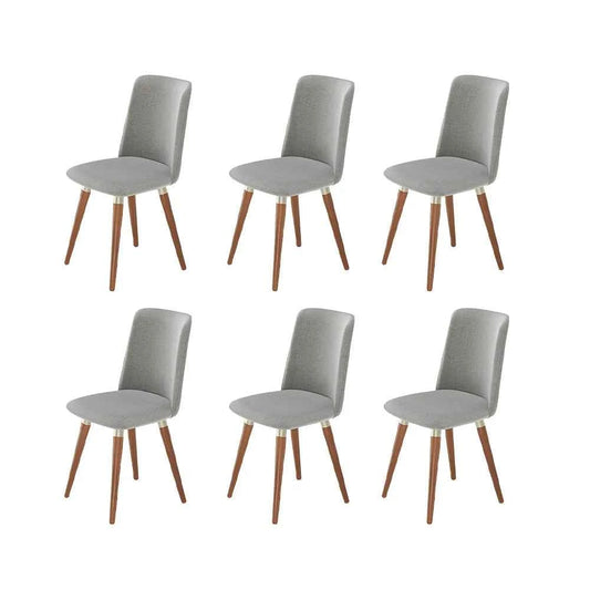 Conjunto de 6 Cadeiras de Madeira Maciça Estofada Dakota - Natural c/ Linho Cinza - Champanhe