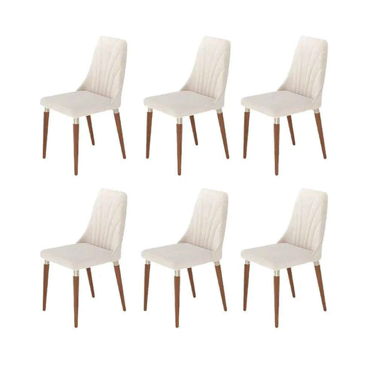 Conjunto de 6 Cadeiras de Madeira Maciça Estofada Lara - Natural c/ Linho Off White - Champanhe