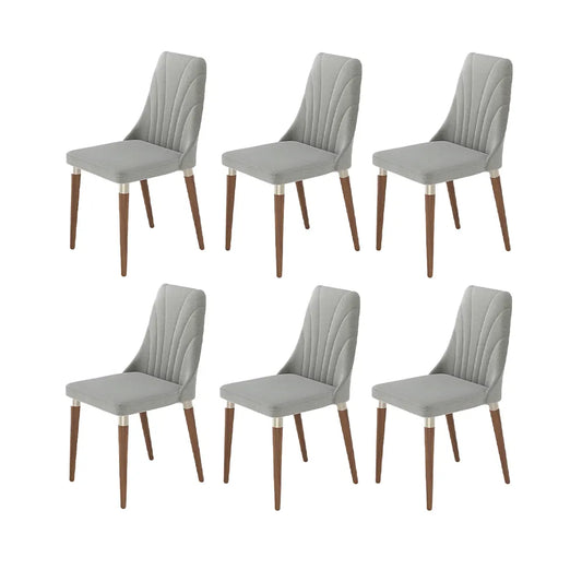 Conjunto de 6 Cadeiras de Madeira Maciça Estofada Lara - Natural c/ Linho Cinza - Champanhe