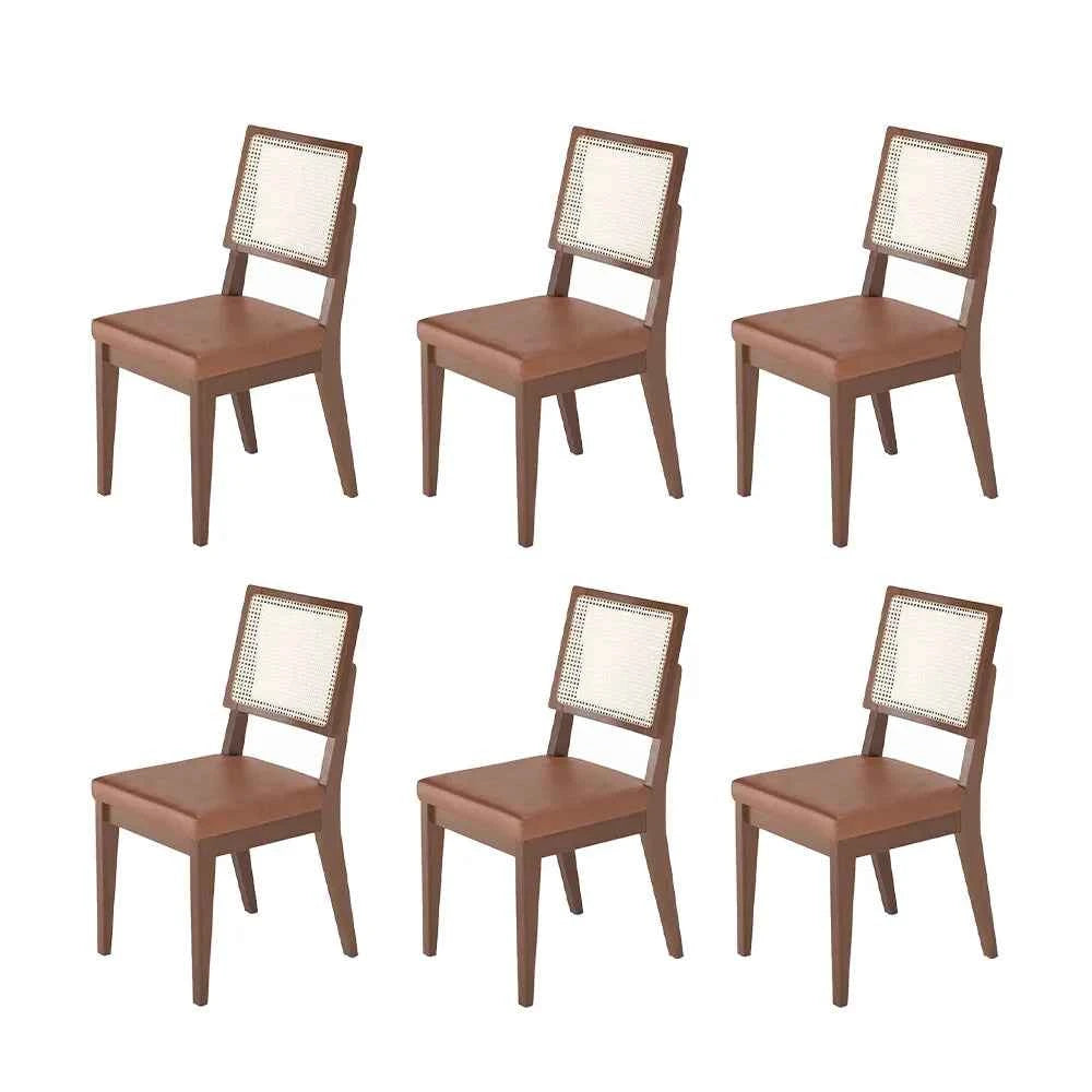 Conjunto de 6 Cadeiras de Madeira Maciça Estofada com Palhinha Saga - Natural c/ PU Caramelo