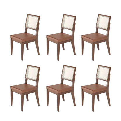 Conjunto de 6 Cadeiras de Madeira Maciça Estofada com Palhinha Saga - Natural c/ PU Caramelo