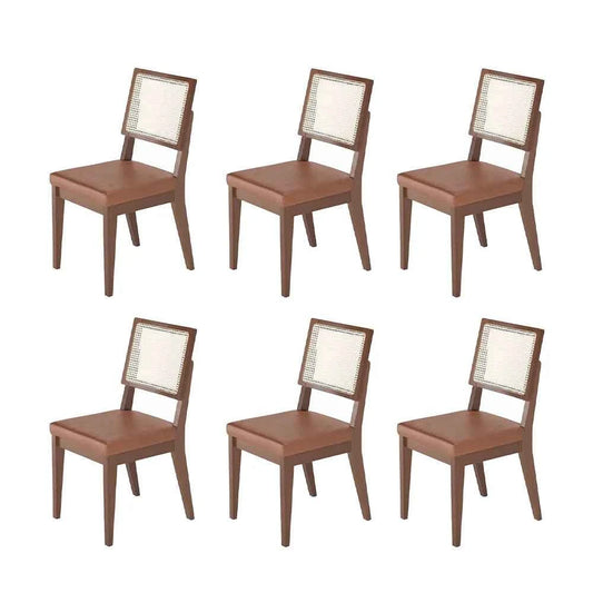 Conjunto de 6 Cadeiras de Madeira Maciça Estofada com Palhinha Saga - Natural c/ PU Caramelo