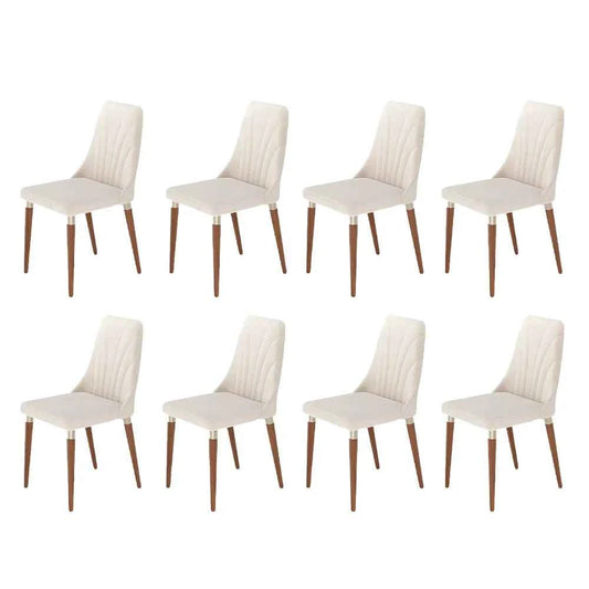 Conjunto de 8 Cadeiras de Madeira Maciça Estofada Lara - Natural c/ Linho Off White - Champanhe