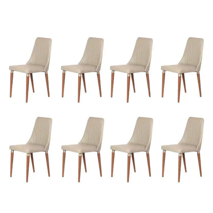 Conjunto de 8 Cadeiras de Madeira Maciça Estofada Lara - Natural c/ PU Off White - Champanhe