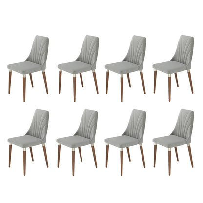 Conjunto de 8 Cadeiras de Madeira Maciça Estofada Lara - Natural c/ Linho Cinza - Champanhe