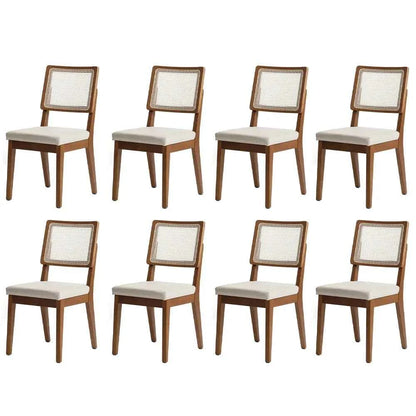 Conjunto de 8 Cadeiras de Madeira Maciça Estofada com Palhinha Saga - Natural c/ Linho Mescla Cru