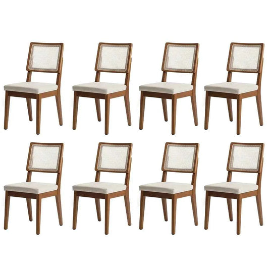 Conjunto de 8 Cadeiras de Madeira Maciça Estofada com Palhinha Saga - Natural c/ Linho Mescla Cru