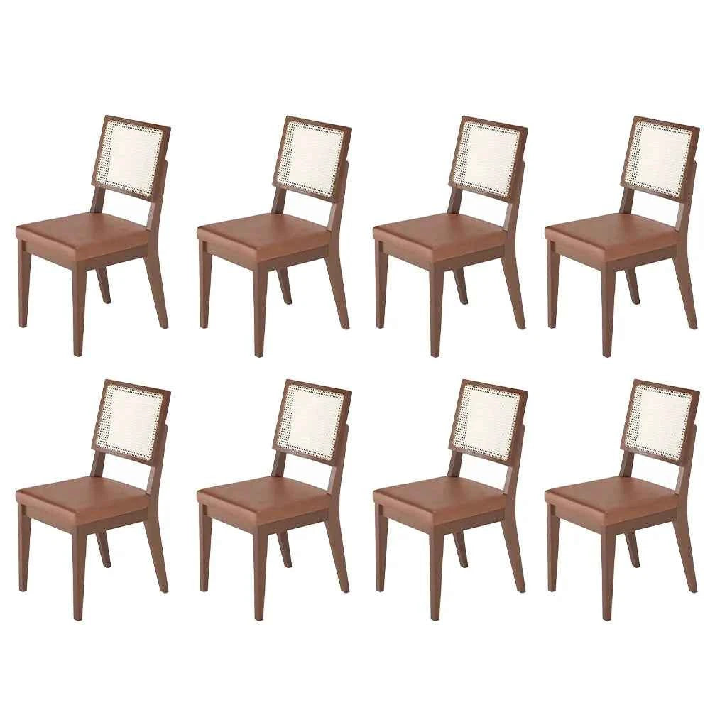 Conjunto de 8 Cadeiras de Madeira Maciça Estofada com Palhinha Saga - Natural c/ PU Caramelo