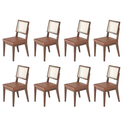 Conjunto de 8 Cadeiras de Madeira Maciça Estofada com Palhinha Saga - Natural c/ PU Caramelo